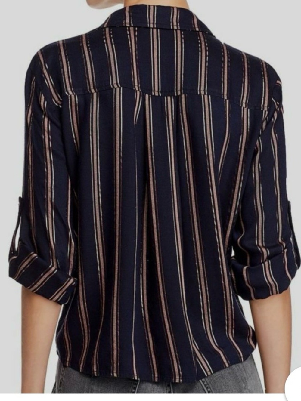 Bella Dahl Button Down Front Tie Waist | Roll Tab Blouse |